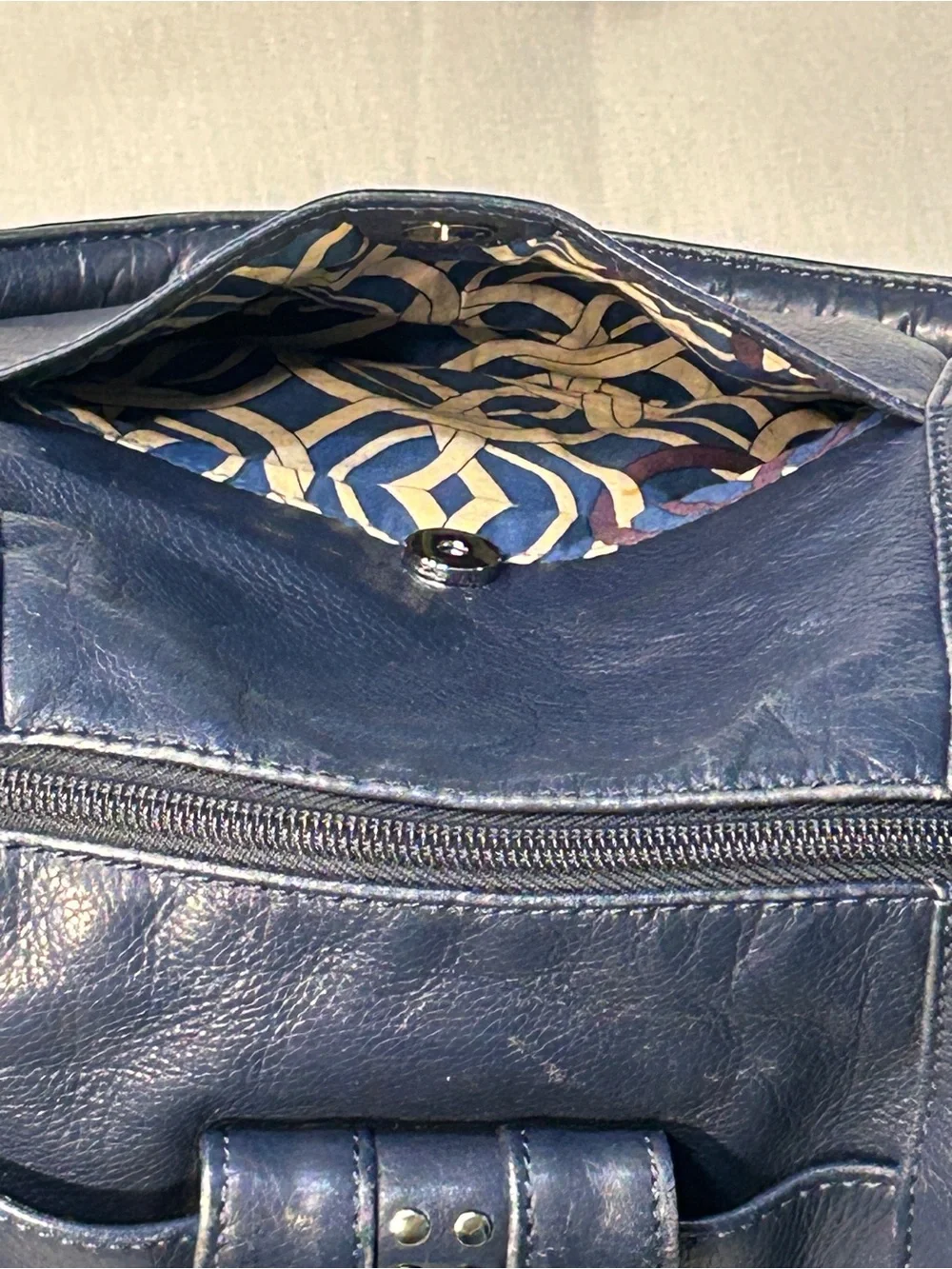 Allison Scott Navy Blue Genuine Leather Shoulder Hobo Style Studded Purse
